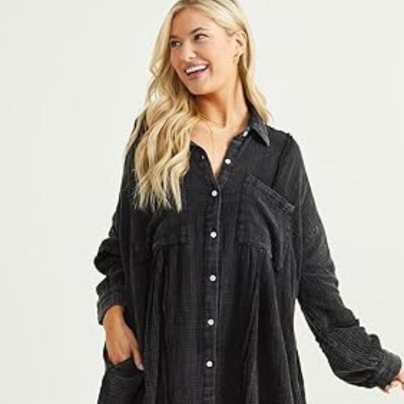 Altar'd State Classic Black L/S Shirt Versatile Comfortable w/pockets $74.95 tag - Picture 1 of 10